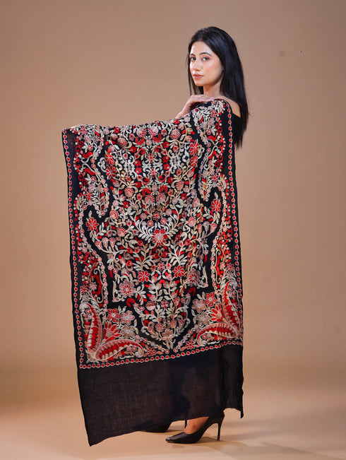 Women's Pure Wool Faux Pashmina Aari Embroidery Stole